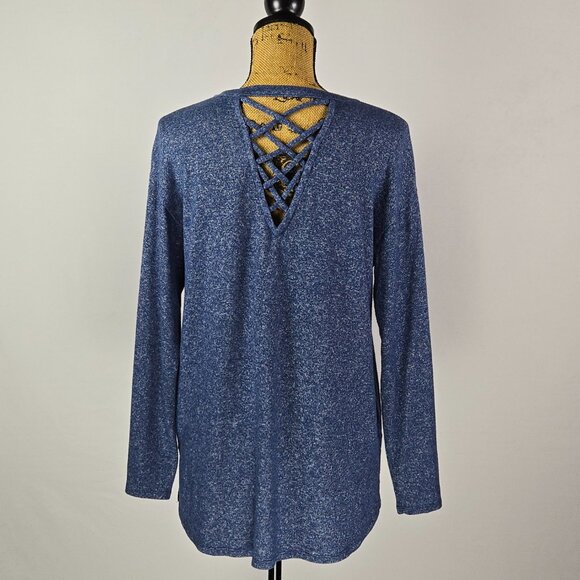 Motherhood Maternity Blue Knit Top Small SP Long Sleeve‎ Criss Cross Back Casual - Picture 3 of 9
